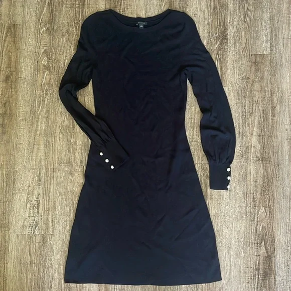 Ann Taylor | Dresses | Ann Taylor Knit Dress Black Pearl Button Long Sleeve  | Poshmark